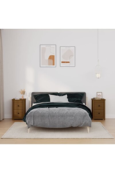 Concept Noptiere, 2 buc., maro miere, 40x35x61,5 cm, lemn masiv de pin