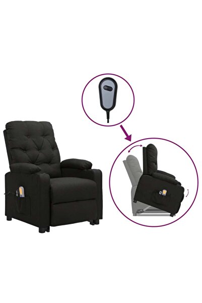 Concept Ανακλινόμενη πολυθρόνα μασάζ με ανυψωτήρα, μαύρη, υφασμάτινη