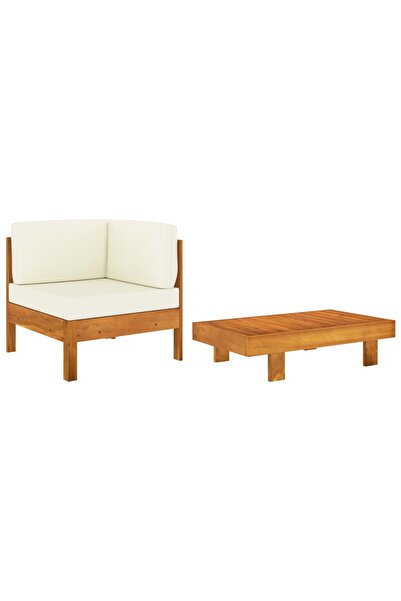 Concept Σετ επίπλων κήπου με λευκά/κρεμ μαξιλάρια, 2 τεμάχια, μασίφ ξύλο ακακίας