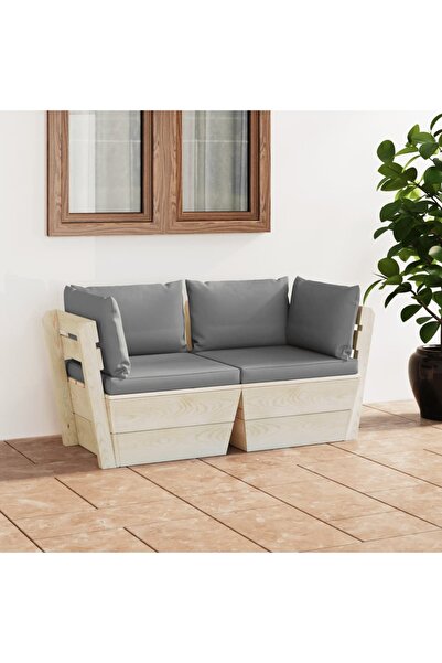 Concept Καναπές κήπου από παλέτες, 2 θέσεις, με μαξιλάρια, ξύλο ελάτης