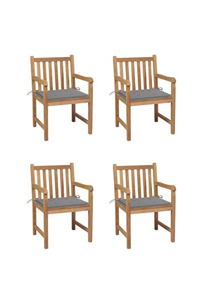 Concept Καρέκλες κήπου με γκρι μαξιλάρια, 4 τεμ., από μασίφ ξύλο τικ