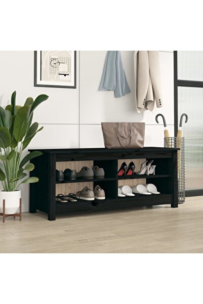 Concept Παγκάκι για παπούτσια, μαύρο, 110x38x45,5 cm, μασίφ ξύλο πεύκου