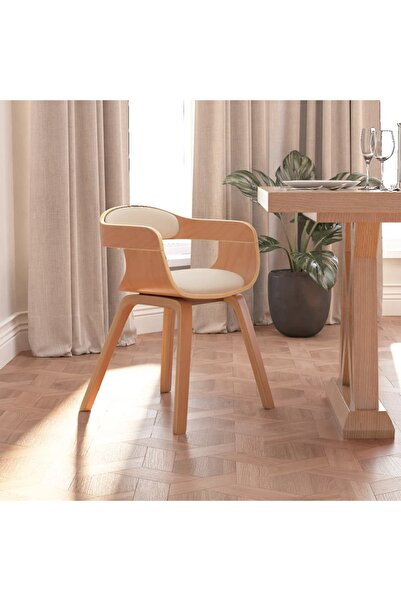 Concept Scaun de bucătărie, crem, piele ecologică și lemn curbat