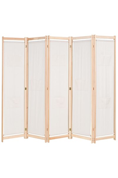 Concept Paravan cameră, 5 panouri, crem, 200x170x4 cm, material textil