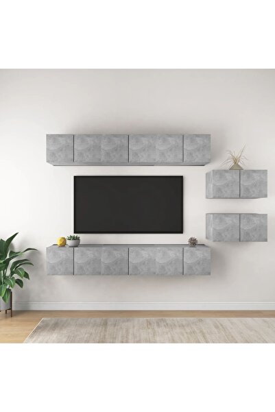 Concept Σετ ντουλαπιών τηλεόρασης, 8 τεμάχια, γκρι σκυροδέματος, μοριοσανίδα