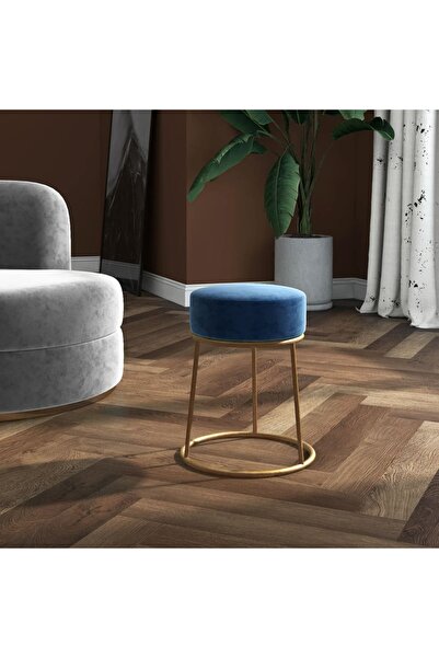 Concept Taburet rotund, albastru, catifea