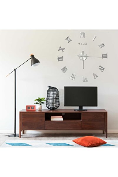 Concept Ceas de perete 3D, argintiu, 100 cm, XXL, design modern