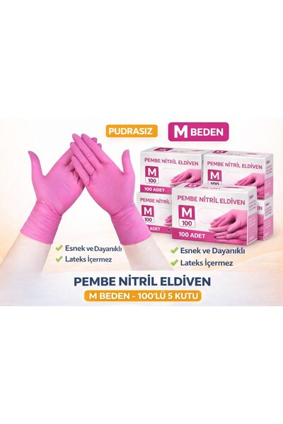 sylar Pink Nitrile Gloves Size m Powder-Free 5 Boxes of 100 Disposable Durabl...