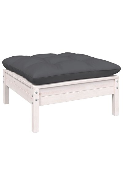 Concept Taburet de grădină cu pernă antracit, alb, lemn masiv de pin