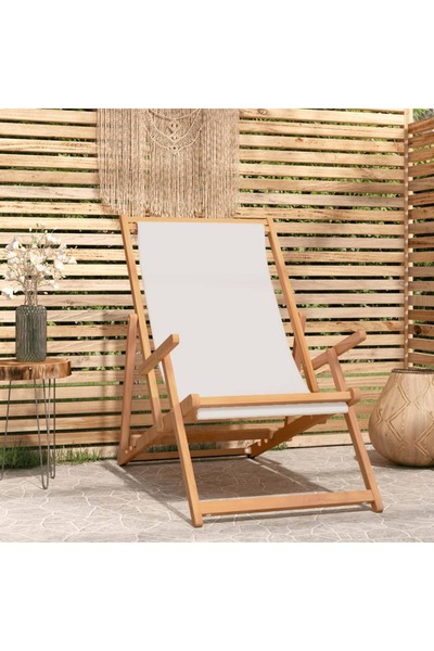 Concept Πτυσσόμενη καρέκλα θαλάσσης, κρεμ, μασίφ ξύλο τικ