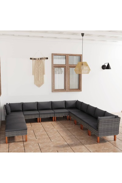 Concept Set mobilier de grădină cu perne, 12 piese, gri, poliratan