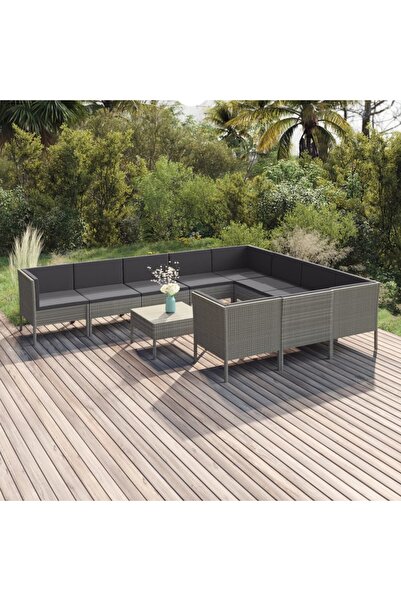 Concept Σετ επίπλων κήπου με μαξιλάρια, 11 τεμάχια, γκρι, πολυρατάν