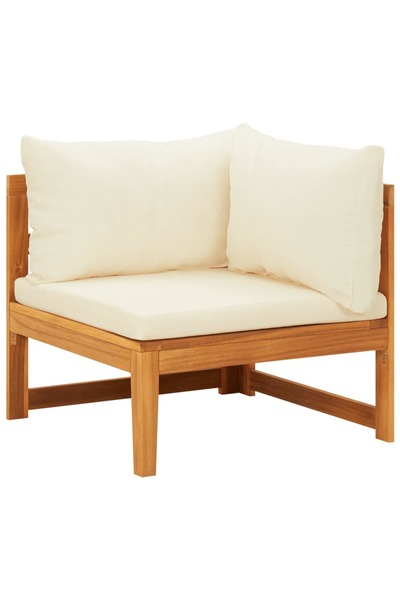 Concept Γωνιακός καναπές με μαξιλάρια σε κρεμ χρώμα, από μασίφ ξύλο ακακίας