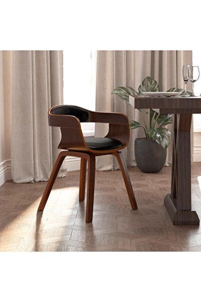 Concept Scaun de bucătărie, negru, piele ecologică și lemn curbat