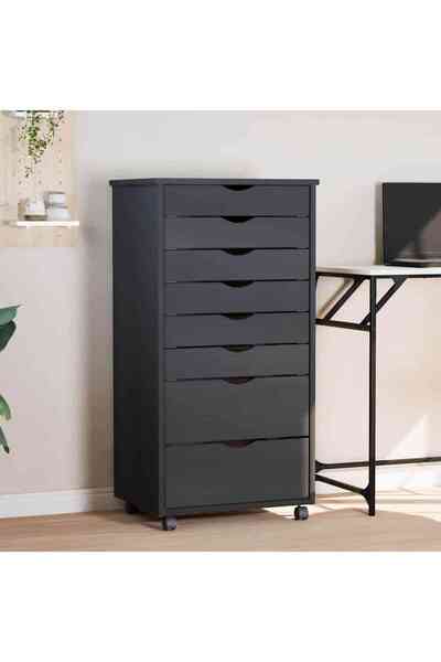 Concept Dulap rulant cu sertare MOSS, gri, lemn masiv de pin