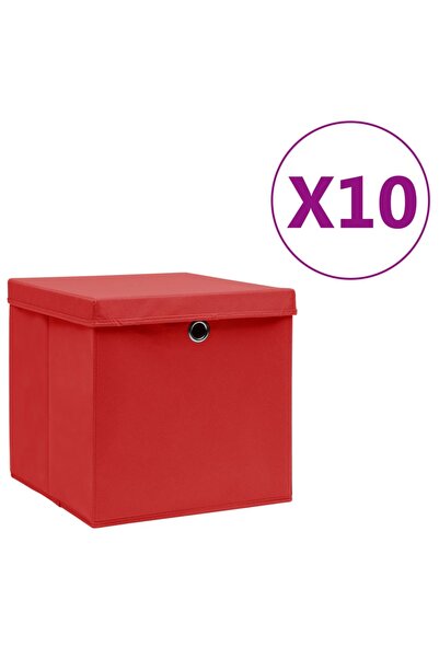 Concept Κουτιά αποθήκευσης με καπάκια, 10 τεμ., κόκκινο, 28x28x28 εκ.