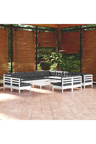 Concept Σετ επίπλων κήπου με μαξιλάρια, 14 τεμάχια, λευκό, μασίφ ξύλο πεύκου