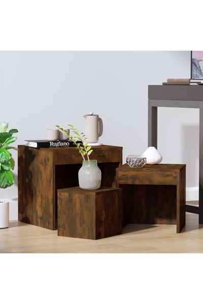 Concept Στοιβαζόμενα τραπέζια, 3 τεμάχια, καπνιστή δρυς, επεξεργασμένο ξύλο