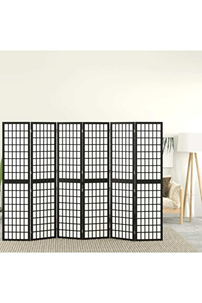 Concept Paravan pliabil cu 6 panouri, stil japonez, negru, 240x170 cm