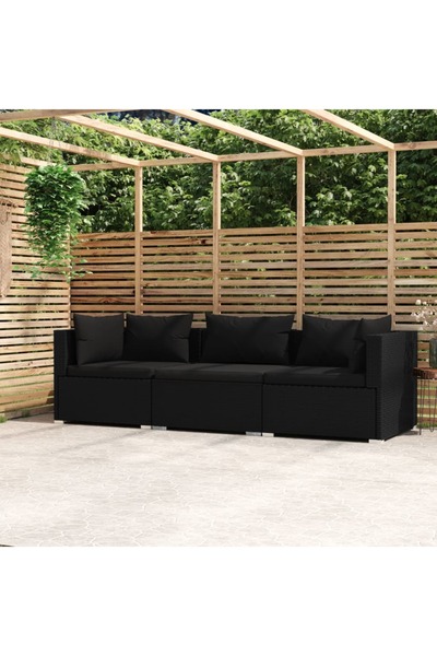 Concept Τριθέσιος καναπές με μαξιλάρια, μαύρος, πολυρατάν