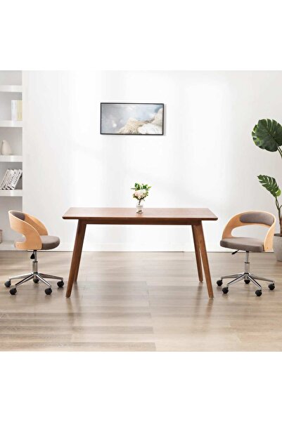 Concept Περιστρεφόμενη καρέκλα γραφείου, γκρι-μπεζ, καμπυλωτό ξύλο και ύφασμα