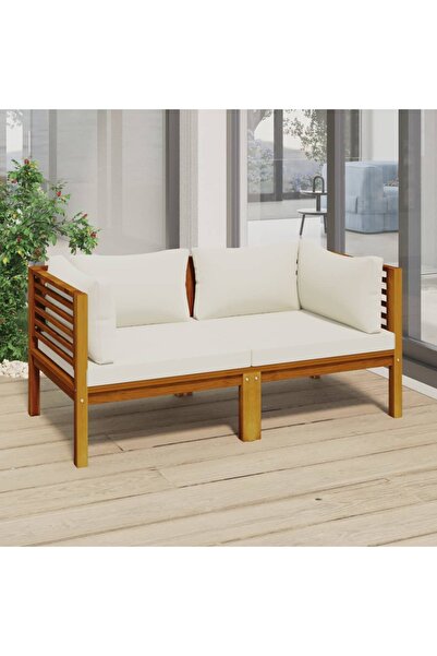 Concept Διθέσιος καναπές κήπου, μαξιλάρια κρεμ χρώματος, μασίφ ξύλο ακακίας