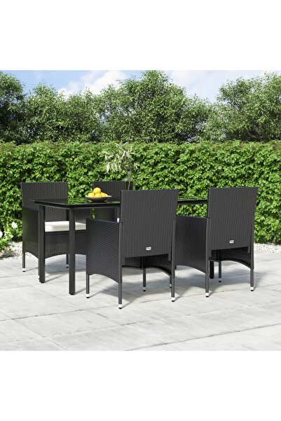 Concept Σετ τραπεζιού κήπου 5 τεμαχίων με μαξιλάρια, μαύρο