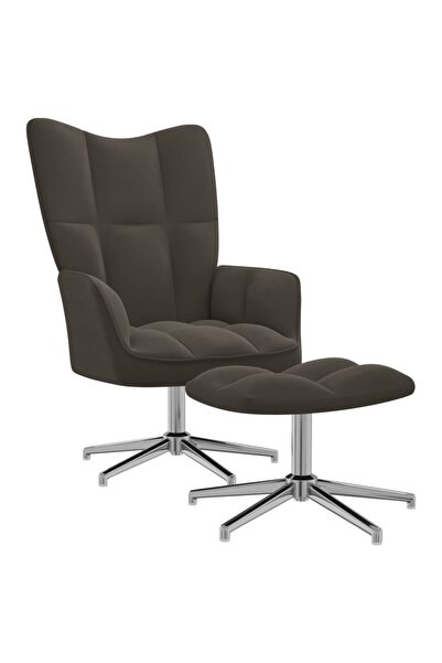 Concept Scaun de relaxare cu taburet, gri închis, catifea