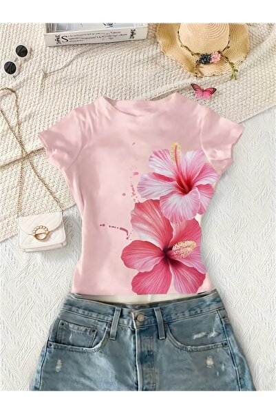 Toum Belt Boy Retro Flower Cropped Blouse