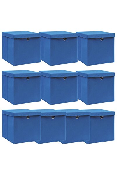 Concept Κουτιά αποθήκευσης με καπάκια 10 τεμ. μπλε 32x32x32 εκ. ύφασμα