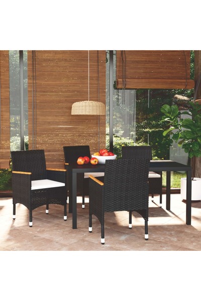 Concept Σετ τραπεζιού κήπου με μαξιλάρια, 5 τεμάχια, μαύρο, πολυεστέρας ρατάν