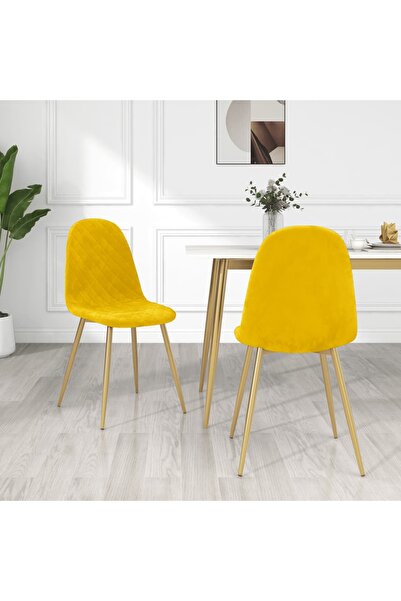 Concept Scaune de bucătărie, 2 buc., galben muștar, catifea