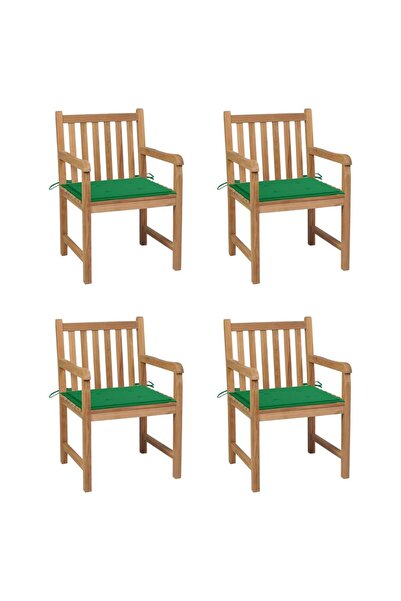 Concept Καρέκλες κήπου με πράσινα μαξιλάρια, 4 τεμ., από μασίφ ξύλο τικ