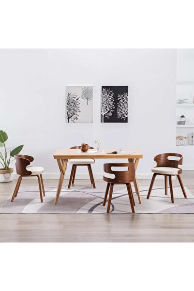 Concept Scaune de bucătărie 4 buc. crem lemn curbat & piele ecologică