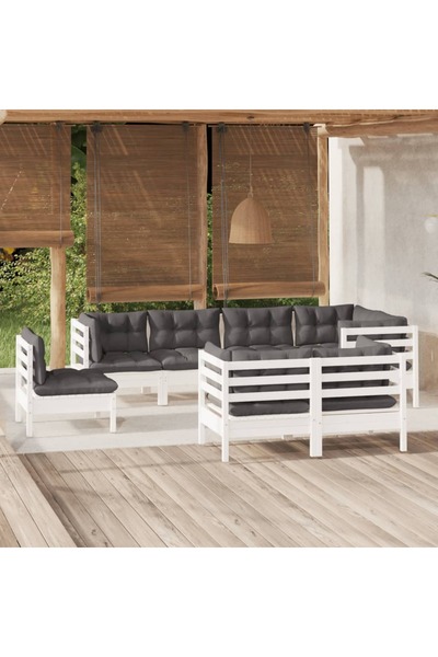 Concept Σετ επίπλων κήπου με μαξιλάρια, 8 τεμάχια, λευκό, μασίφ ξύλο πεύκου