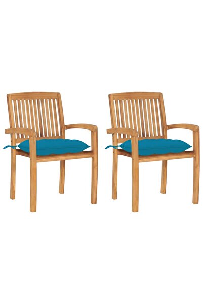 Concept Καρέκλες κήπου με ανοιχτόχρωμα μπλε μαξιλάρια, 2 τεμ., από μασίφ ξύλο...