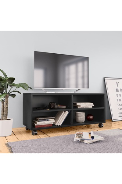 Concept Comodă TV cu rotile, negru, 90x35x35, PAL