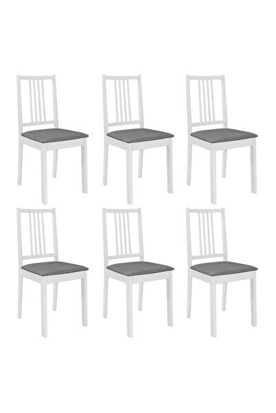 Concept Καρέκλες κουζίνας με μαξιλάρια, 6 τεμ., λευκές, μασίφ ξύλο