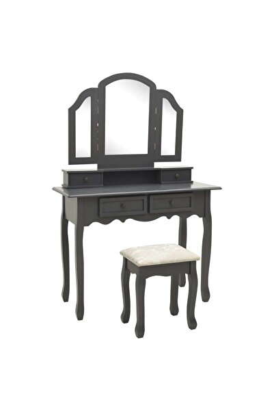 Concept Set masă de toaletă cu taburet gri 100x40x146 cm lemn paulownia