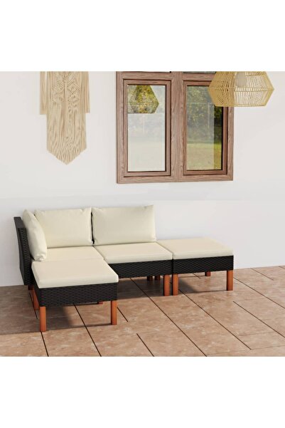 Concept Set mobilier de grădină cu perne, 4 piese, negru, poliratan