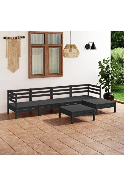 Concept Σετ επίπλων κήπου, 6 τεμάχια, μαύρο, μασίφ ξύλο πεύκου