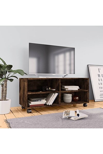 Concept Comodă TV cu roți, stejar fumuriu, 90x35x35 cm, lemn prelucrat