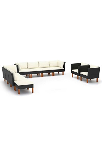 Concept Σετ επίπλων κήπου 10 τεμαχίων από μαύρο πολυρατάν και ξύλο ευκαλύπτου