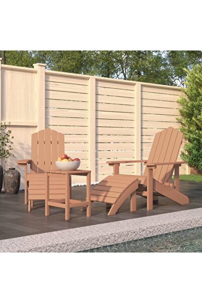 Concept Adirondack garden chairs with table and stool, brown, HDPE