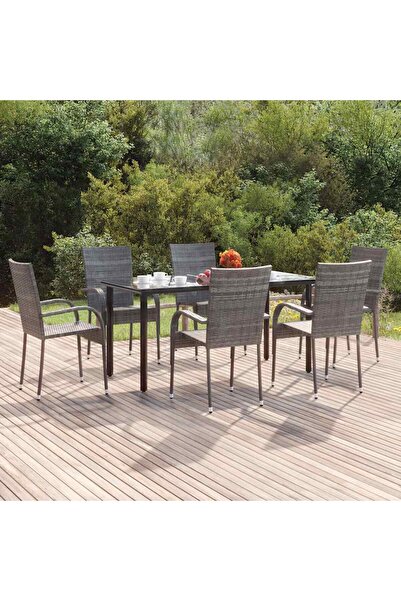 vidaxl Garden furniture set, 7 pieces, grey, polyrattan