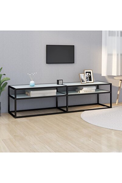 Concept Comodă TV, marmură albă, 160x40x40,5 cm, sticlă securizată