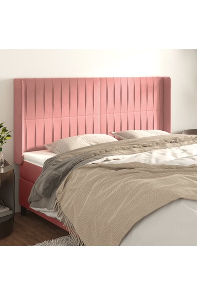 Concept Tăblie de pat cu aripioare, roz, 203x16x118/128 cm, catifea