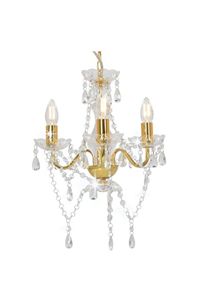 Concept Candelabru cu mărgele, auriu, rotund, 3 becuri E14