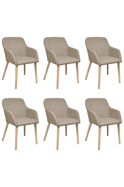 Concept Καρέκλες κουζίνας, 6 τεμάχια, μπεζ, ύφασμα και μασίφ δρυς