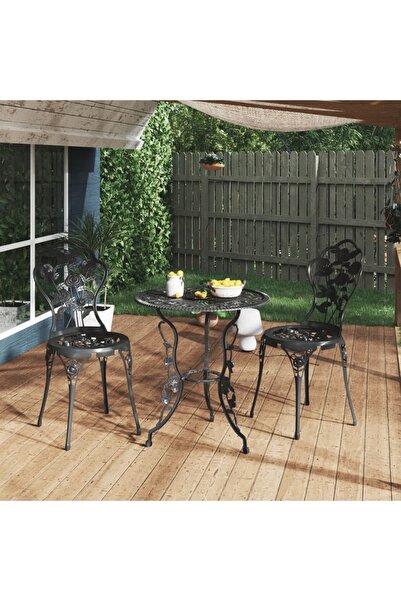 Concept Set mobilier bistro, 3 piese, negru, aluminiu turnat